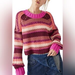 Free People Women’s Cropped Devon Sweater Fuchsia Rose XS